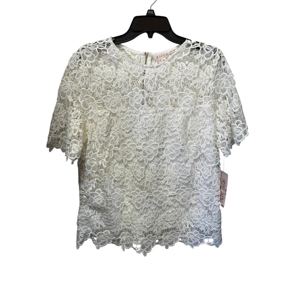 NWT Nanette Lepore Short Sleeve Lace Top With Exposed Back Zipper Size L